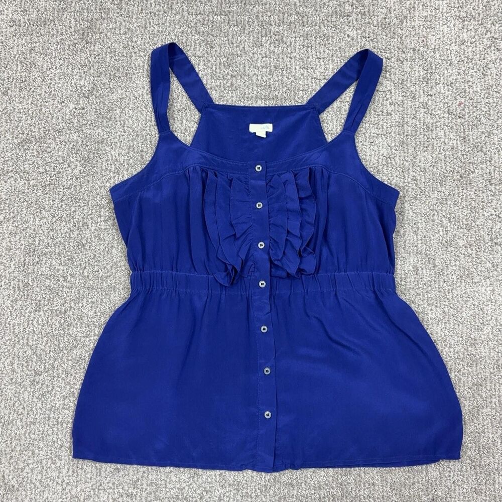 Odille Anthropologie Top Womens 8 Silk Ruffle Button Cami Tank Strappy Y2K Boho